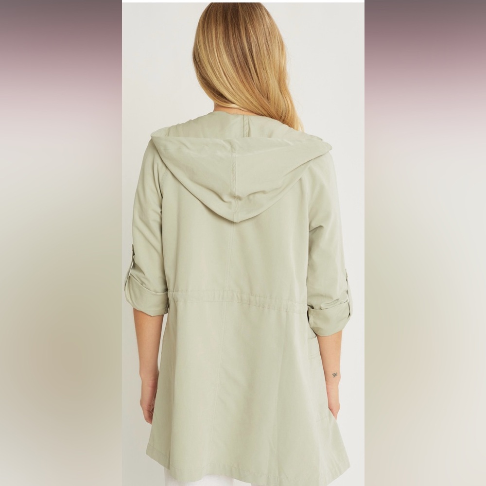 36 Oversized Hooded Long Line Trench Jacket Coat Sage green